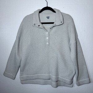 Aerie Womens Medium Sherpa Pullover Snap Cozy Casual Oversized 1/4 Snap Fleece